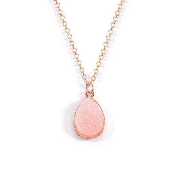Boutique Designed Jewelry - Petal Pink Crystal Druzy Pendant Necklace